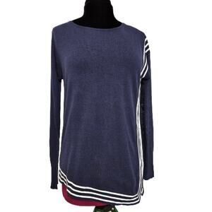 Foxcroft Blue White Striped Asymmetric Knit Tunic Sweater Top Small Lagenlook